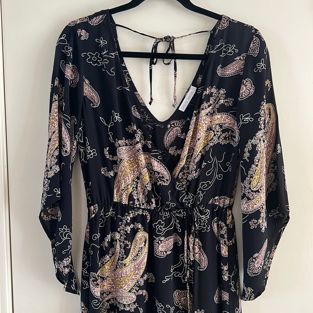 Maxi Paisley V-Neck Long Sleeve Dress - Black/Pink - Picture 2 of 11